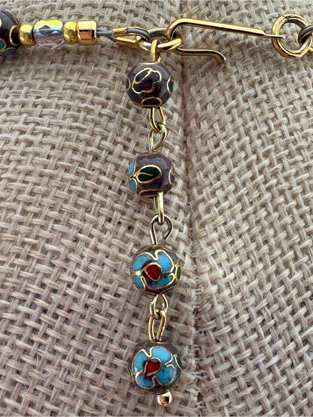 Purple Cloisonné Bead Necklace with Purple Crystal Accents 18-20’ - Picture 4 of 7